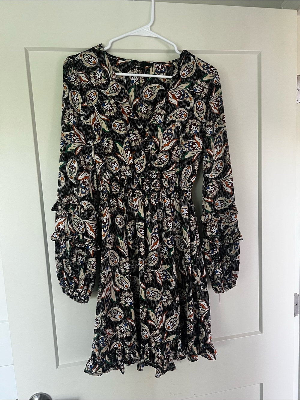 Maje Black Paisley-Print Long-Sleeve Mini Dress